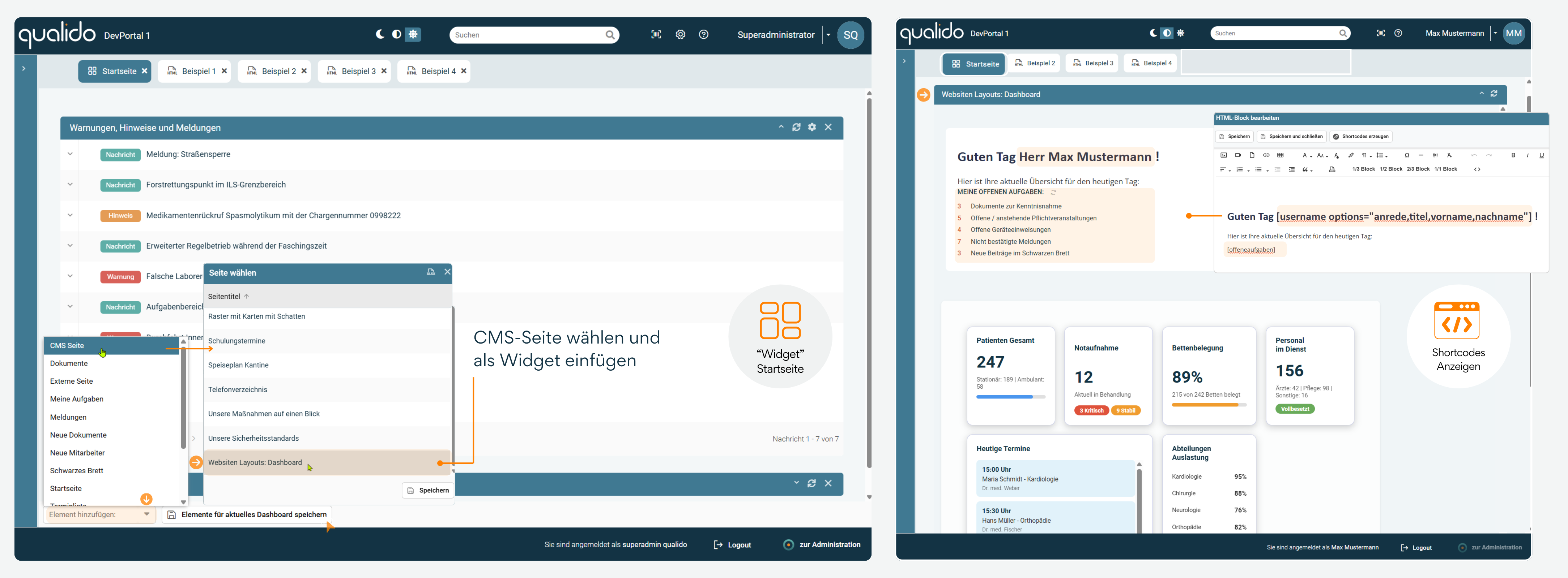 CMS -Seite als Widget auf die Startseite einbinden